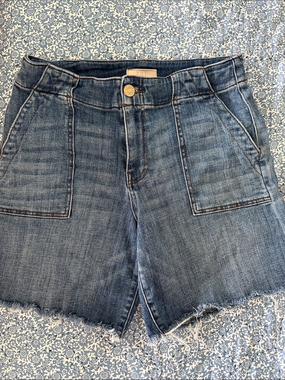 Kut from the Kloth Blue High-Rise Patch Pocket Denim Shorts